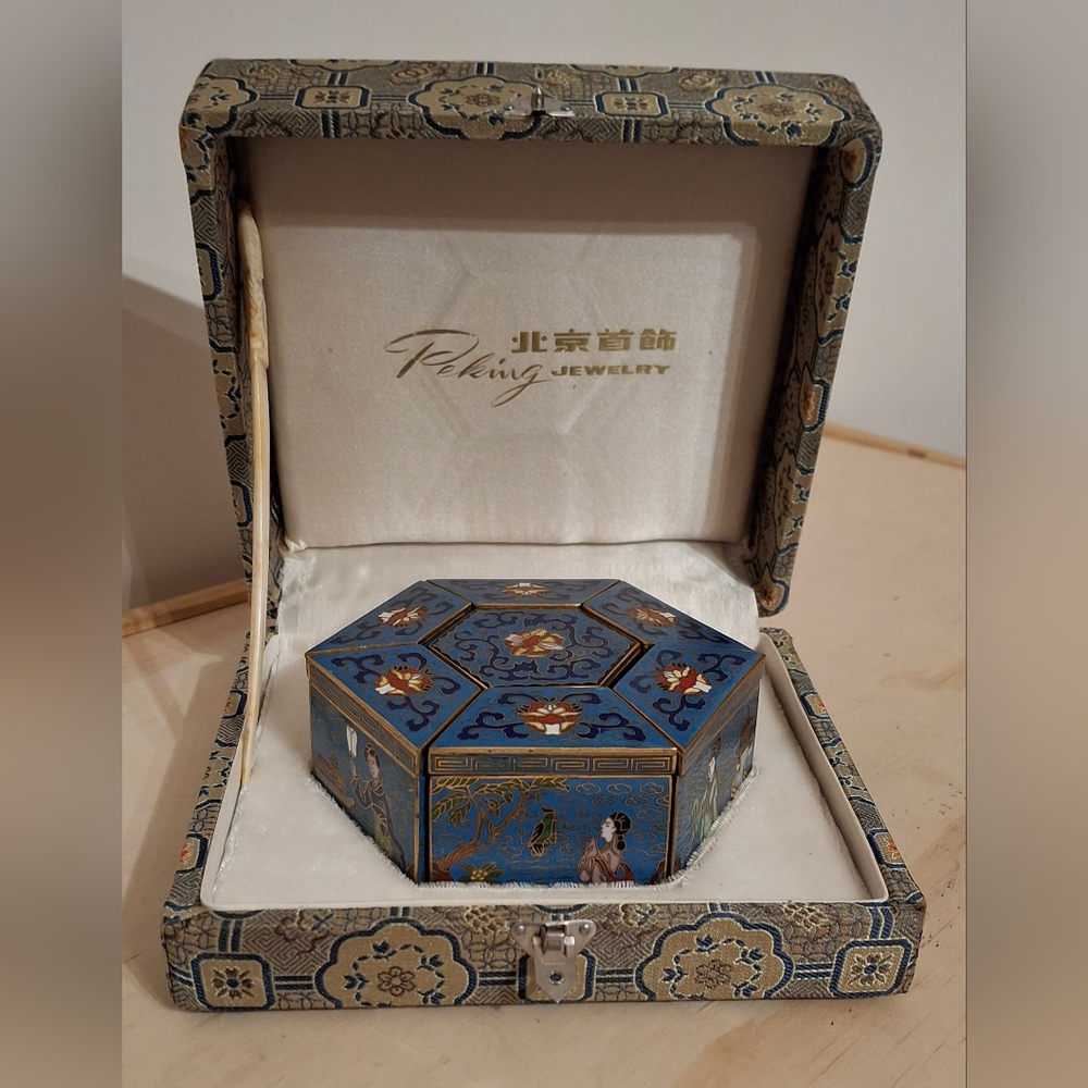 Vintage 7pc Chinese Cloisonne Enamled Lidded Jewelry/trinket Box Set, By Peking